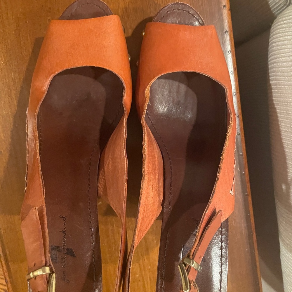 7 For All Mankind Tan Leather Wedges